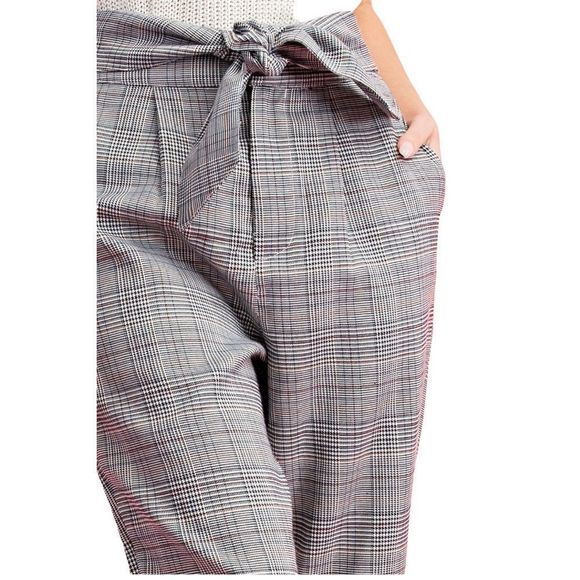 Plaid Tie Waist High-rise puddle pants that are cut in a relaxed silhoue… - Picture 2 of 13